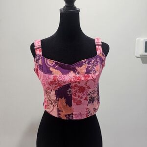 Free PeoplePatchwork Floral Crop Top in Pink and Purple Size Small Petite {B22}